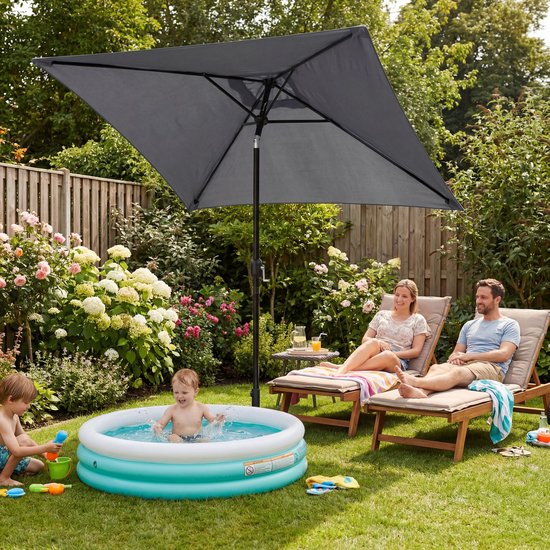 Tristar Stokparasol - Vierkant - 200x200cm - Balkon & Tuin - Kantelbaar - Incl. Beschermhoes - PA-7901 - Donkergrijs