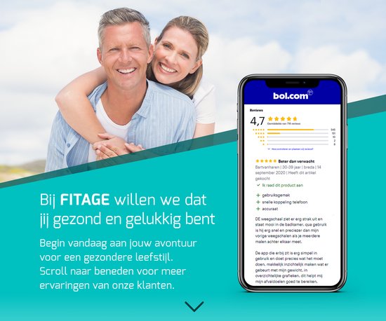 FITAGE LED Weegschaal Personenweegschaal Digitaal - Slimme Weegschaal met 17x Lichaamsanalyse - Weegschalen - FITAGE App