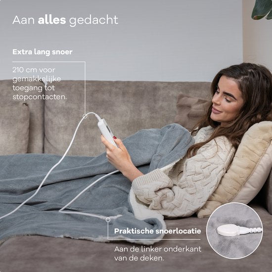 Zenwave Elektrische Deken 180x130cm - Wasmachinebestendige Omslagdeken Grijs - 10 standen Warmtedeken - Ultra Zachte Fleece Warmte Plaid - Elektrische Bovendeken - Kamperen & Outdoor - 1 Persoons