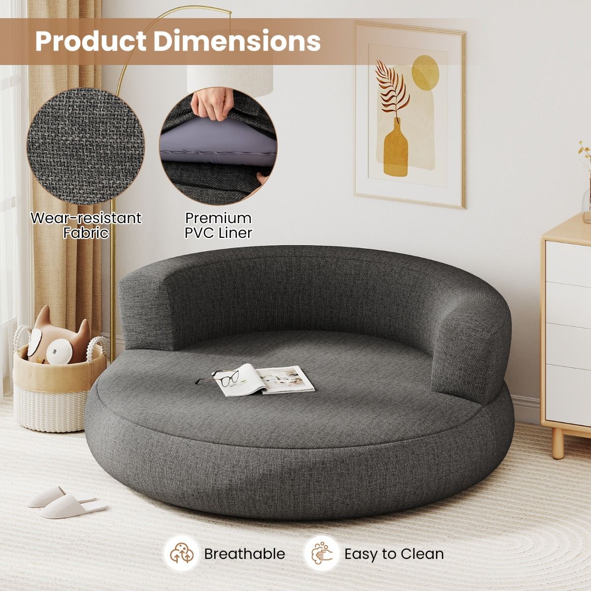 Coast Opblaasbare Bank - ergonomisch ontwerp - afneembare hoes - grijs - 160 x 164 x 61 cm