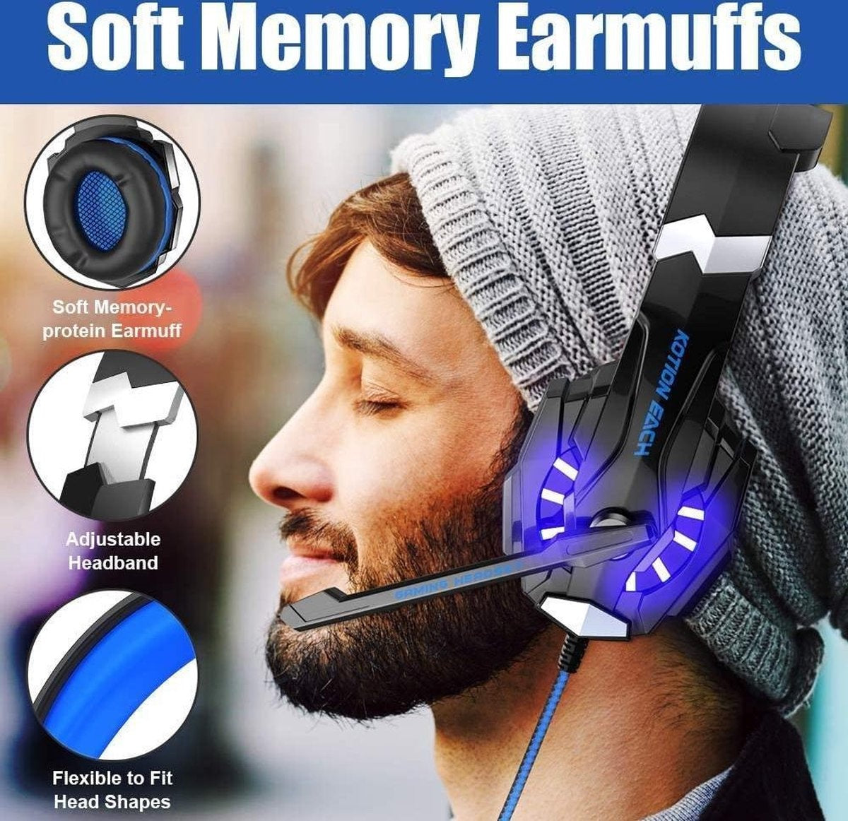 KOTION EACH G9000 Gaming Headset - PS4, laptops - Zwart/Blauw