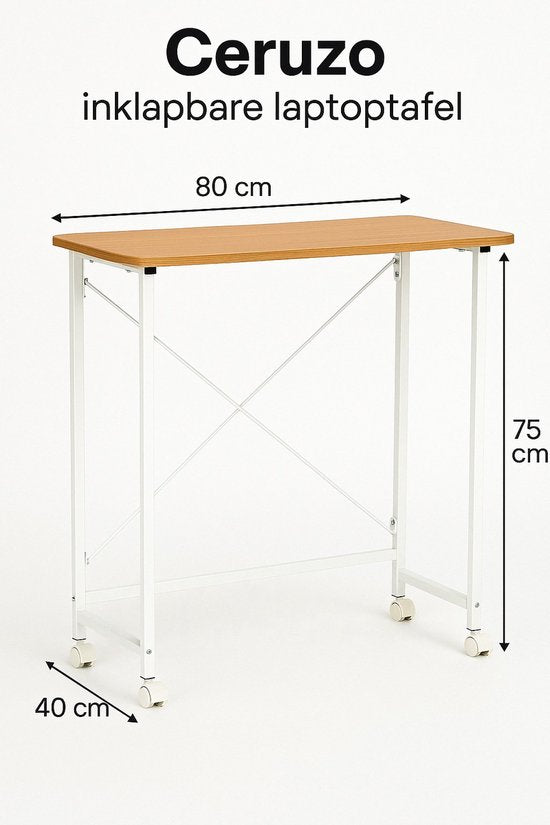 Ceruzo Wandtafel - Opvouwbaar Bureau - 80x40x75 cm - Inklapbaar Tafelblad - Laptoptafel- Wit
