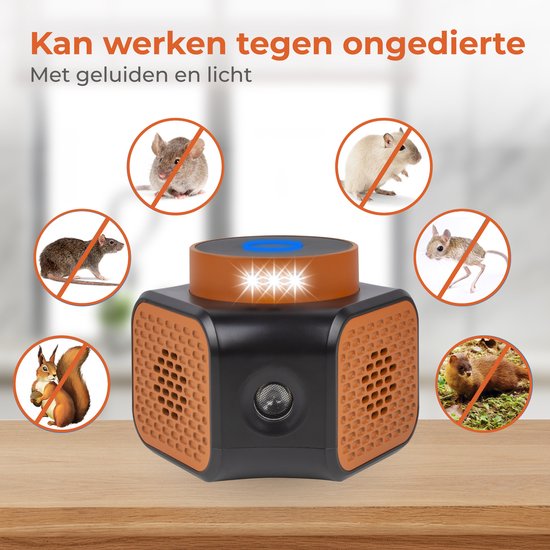 Nuvance Muizenverjager - Ultrasone Verjagers - Ratten & Ongedierte Verjager - 360 Graden & 4 Modi - Muizen Bestrijding - Oranje