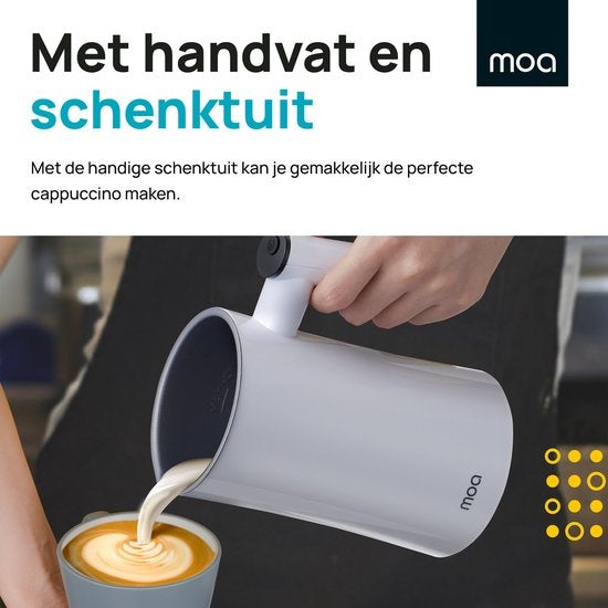 MOA Melkopschuimer - BPA vrij - Voor Opschuimen en Verwarmen - Wit - MF1W
