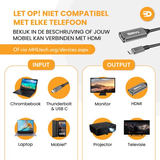 Drivv. USB C naar HDMI Adapter - Ondersteunt 4K 30Hz - Converter - Type C naar HDMI - Thunderbolt 3 - Grijs