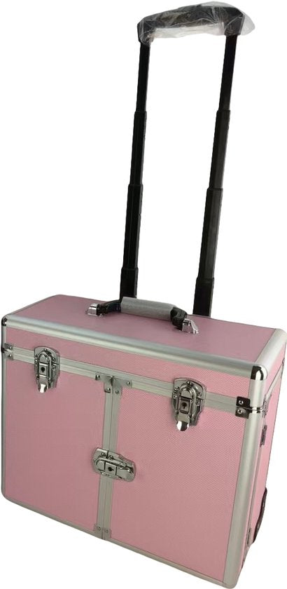 VDD - Kapperskoffer - kappers trolley – Kappers Koffer – Kapperstrolley – Kapperstas - Schmink visagie koffer trolley – Verrijdbaar – Draagbaar - Roze