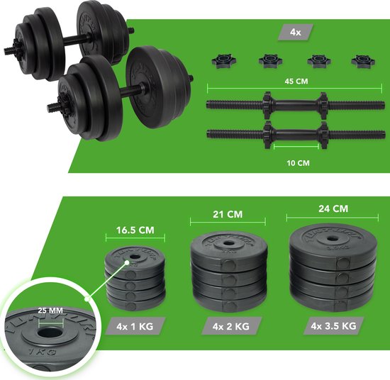 Tunturi Gewichten - Halterset - Dumbbell Set - 2 Stuks - Totaal 28kg - Zwart - Vinyl - incl. gratis fitness app