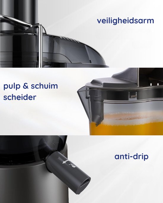 Safecourt Keuken Sapcentrifuge - Juicer voor Groenten & Fruit - Grote Vulopening - 3 snelheden - 800 Watt