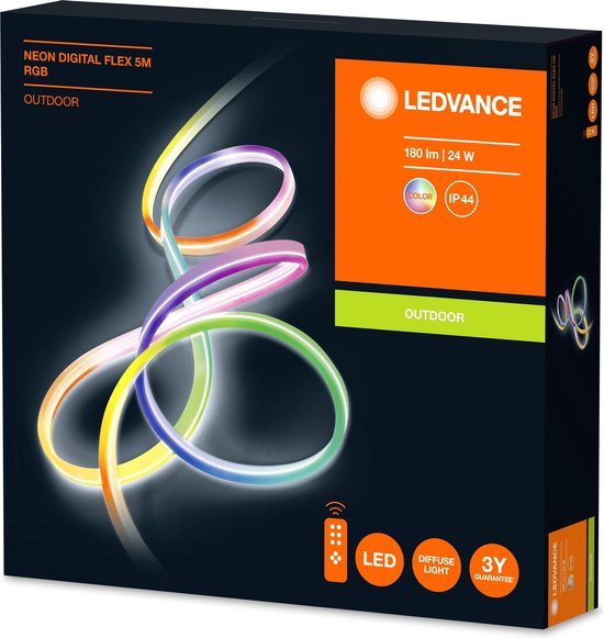 LEDVANCE Wand- en plafondarmatuur: voor alle oppervlakken, NEON DIGITAL FLEX / 23 W, 22-…24- V, stralingshoek: 16-, RGB, body materiaal: silicone, IP44