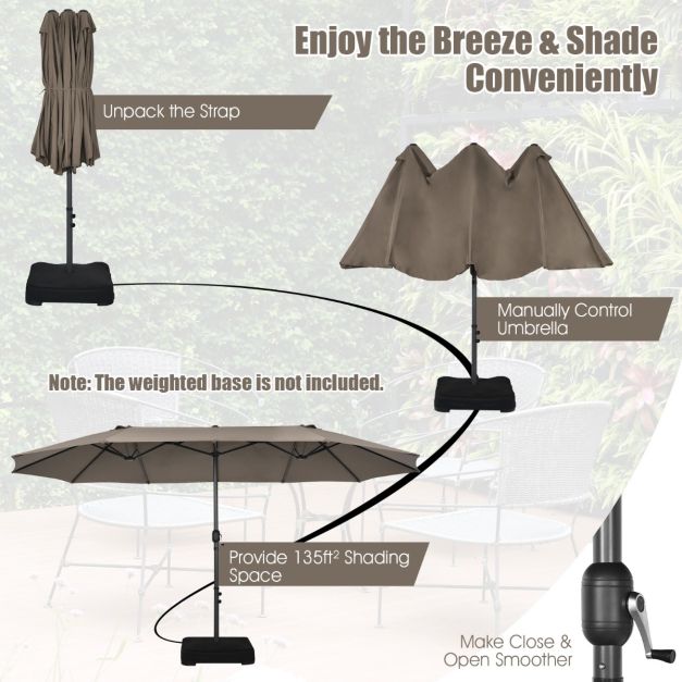 Coast Dubbele Parasol 470 x 280 cm - XXL - UV-Bescherming - Handslinger - 12 Ribben