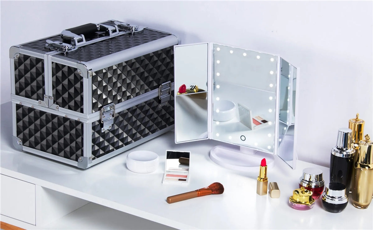 Yaheetech Make-upkoffer Beautycase – Voorzien Van 3 Lagen En Verstelbare Tussenschotten En Slot Met Sleutels – Voor Visagisten En Kappers – Zwart Aluminium – 34,7 x 22,2 x 25 cm
