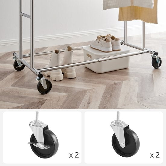 O'DADDY® Kledingrek - Garderoberek - Dubbele stang - Uitschuifbaar en Verstelbaar - Stabiel Ontwerp - 110 kg Draagcapaciteit - Metaal - Zilver