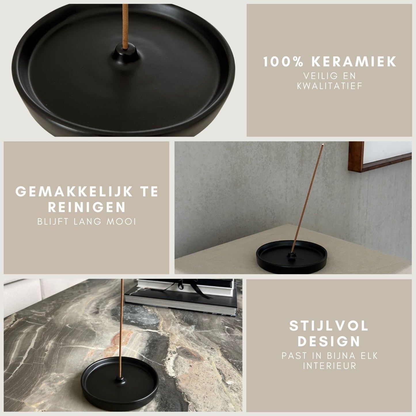 A Sunny Day Wierookhouder Keramiek - Zwart - Rond - Ã˜13 cm