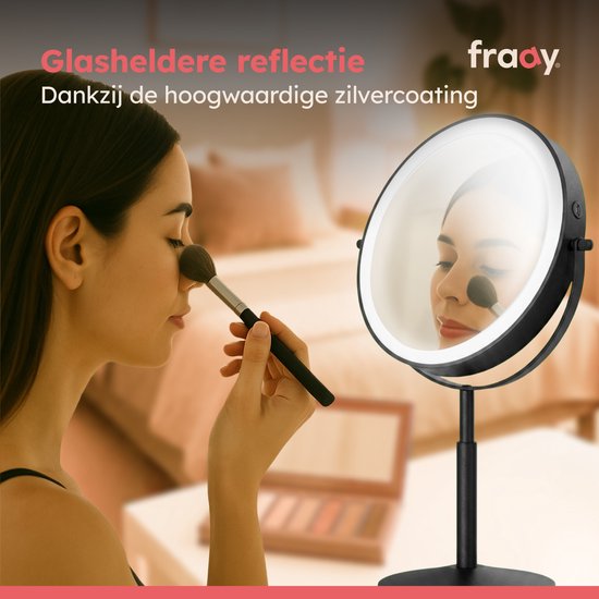 Fraay® XXL Make Up Spiegel met LED Verlichting - 10x Vergroting - Vergrootspiegel met Licht - Oplaadbaar - Scheerspiegel - Badkamerspiegel - Zwart