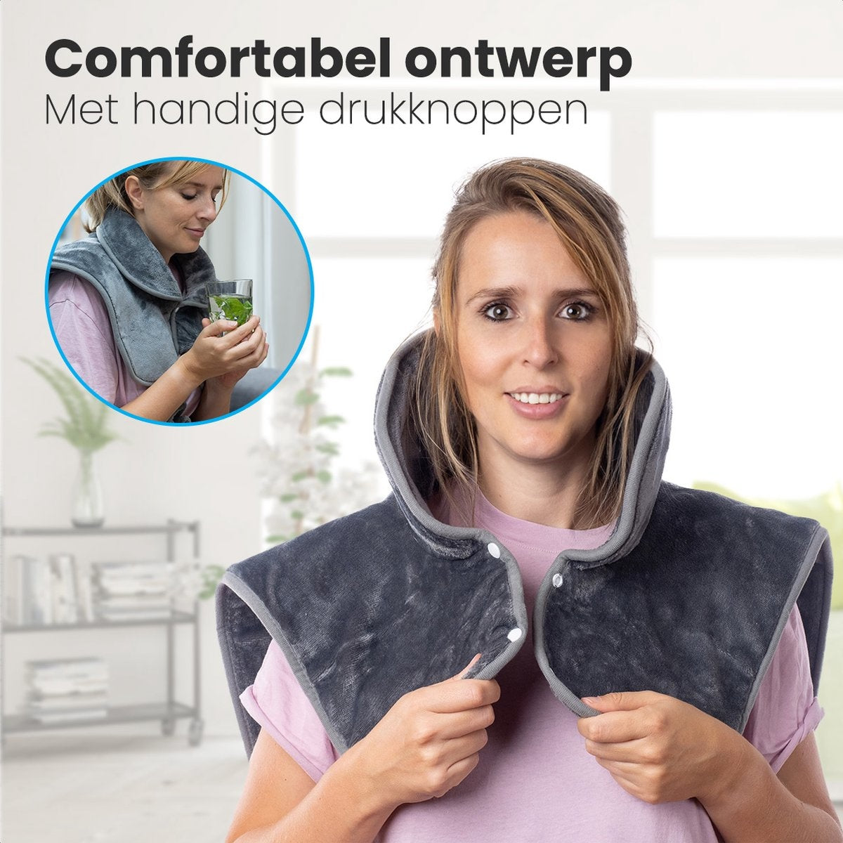 Auronic Warmtekussen - Elektrisch - Schouders en Rug - Wasbaar - Grijs