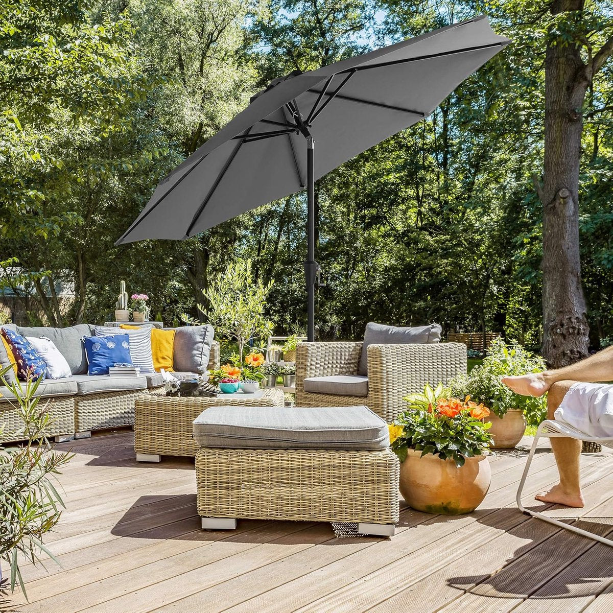 Songmics Tuinparasol 290 cm - Grijs - UPF 50+ - Kantelbaar