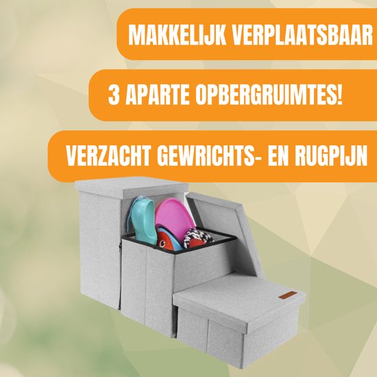 Hondentrap Stevig Model Hondentrapje Voor Honden Met Opbergruimte - Trap Hond – Opstapje Hond Voor Bank of Bed - Tot 60 kg - Licht Grijs - Universeel