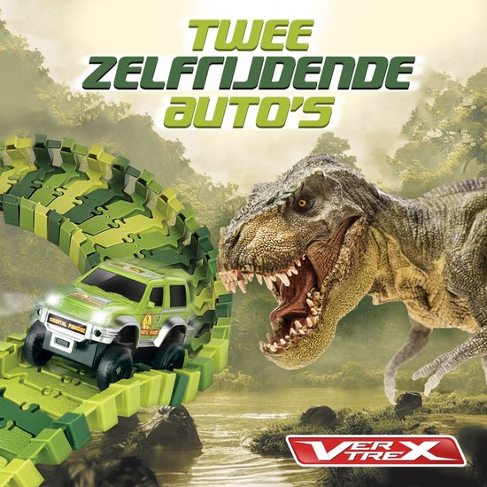 Vertrex 260-delige Dinosaurus Racebaan XXL - Dino Speelgoed - Met 2x Zelfrijdende Safari Auto