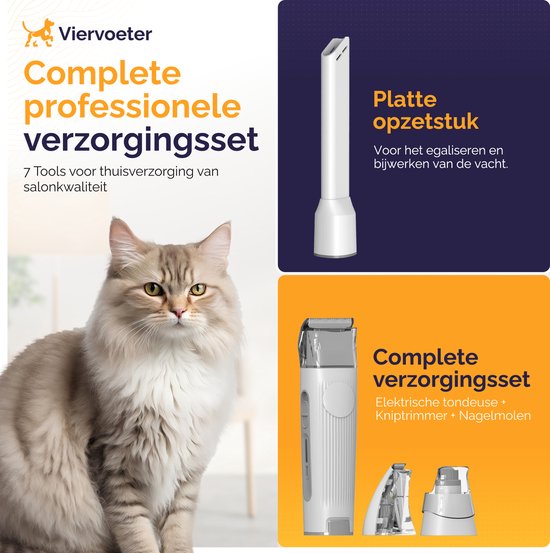 Viervoeter® Professionele 15 Delige Hondentondeuse met stofzuiger - Voor dikke vacht - Zuigen & Trimmen - Verzorginsset - Katten en Honden