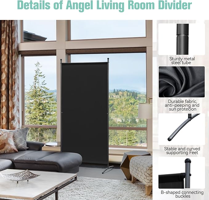 Angel Living Kamerschermen - 1-delig - Ruimteverdeler - Opvouwbaar - Zwart - 80 x 180cm
