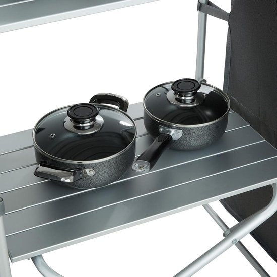 tectake® - Campingkeuken 172x52x104cm - Opvouwbaar - Afsluitbare compartimenten - Stevige werkbladen - Incl. windscherm- zwart