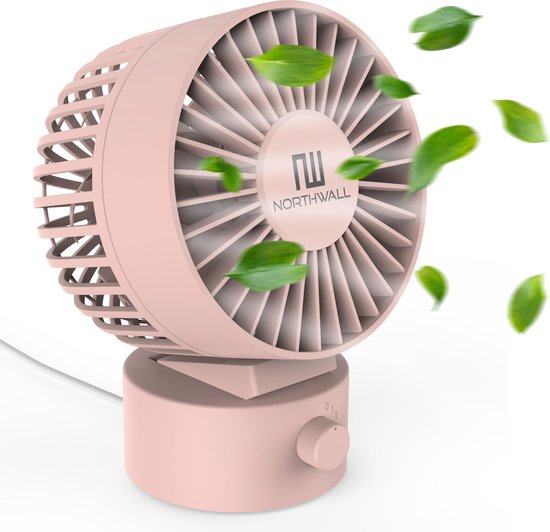 Northwall Mini USB Ventilator - Tafelventilator Roze - Stille Mini Fan - Retro Bureau Ventilator - Klein, Stil en Geruisloos - Dual Motoren - Kantelbaar - 2 Snelheden