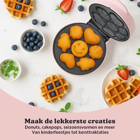 JAP Appliances Dough Joy Wafelijzer - Wafelmaker voor 1 Ronde Wafel - Anti-aanbaklaag - indicatielampje - Wafels van 16x16 cm - Roze