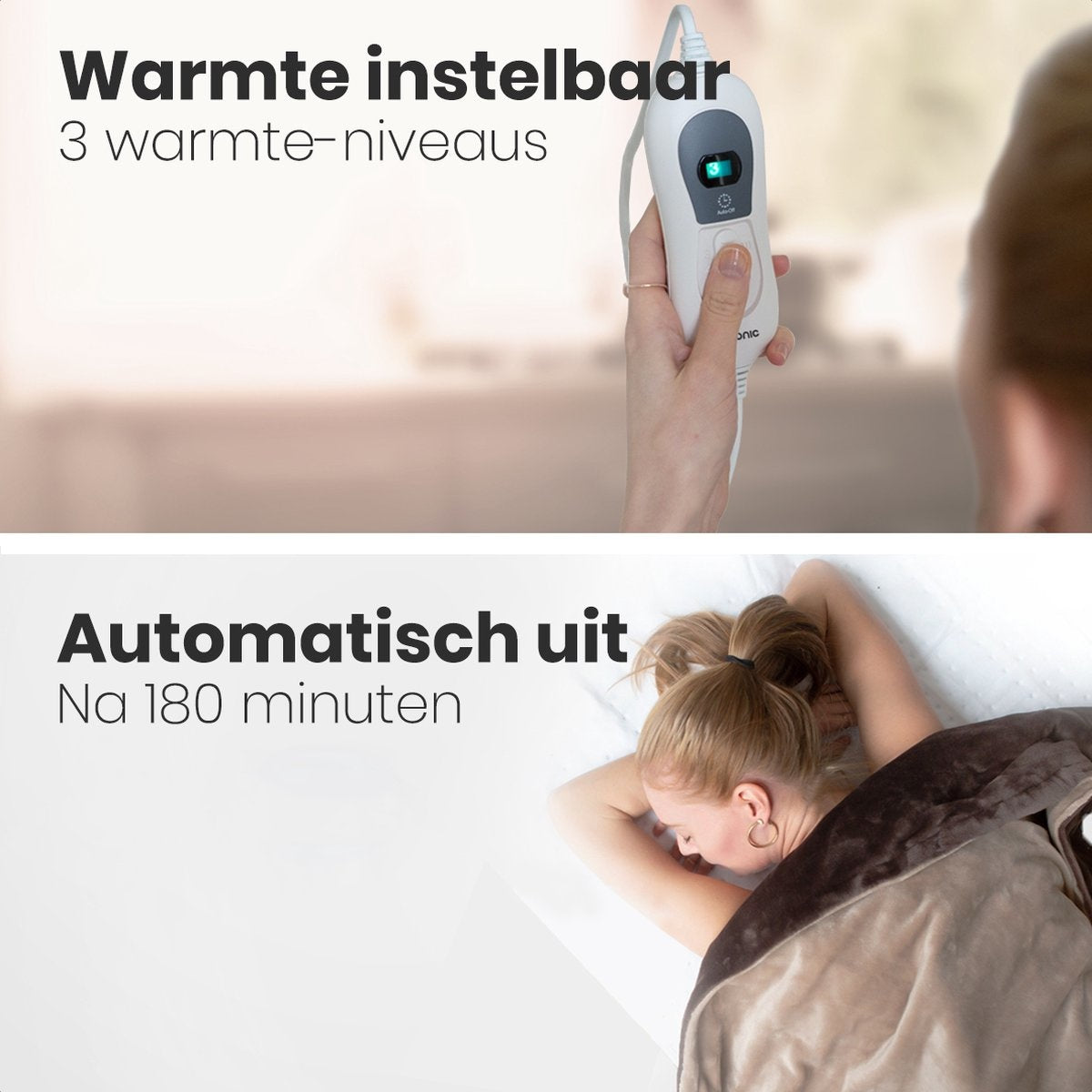 Auronic Elektrische Warmtedeken - Bovendeken - 2 Persoons - 3 Warmtestanden - Met Timer - 200 x 180 cm - Bruin