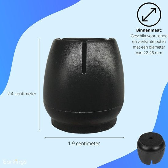 Stoelpoot Beschermers Vloerbeschermer Ø22-25 mm - Stoelpootdoppen Meubeldoppen 24 stuks - Ronde & Vierkante Stoeldoppen Vloerbeschermer Stoelen - Earkings Zwart