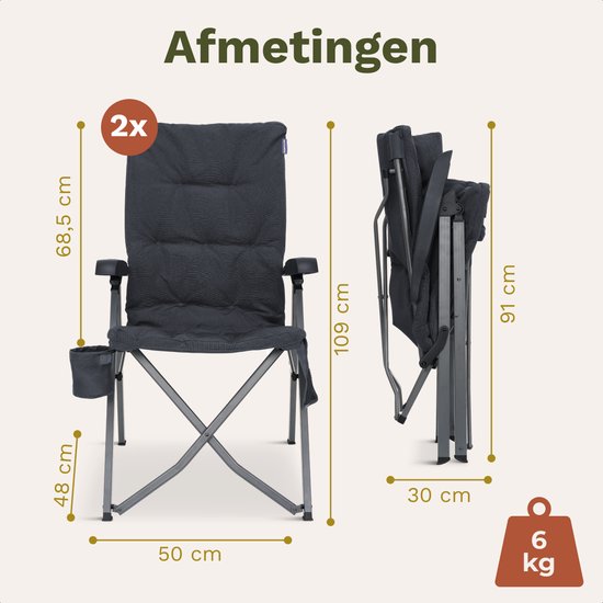 TRVLMORE Campingstoelen Luxe - Opvouwbaar - 2-Pack - 150KG Draagvermogen - Incl. Draagtas - Klapstoel - Kampeerstoel - Vouwstoel - Grijs