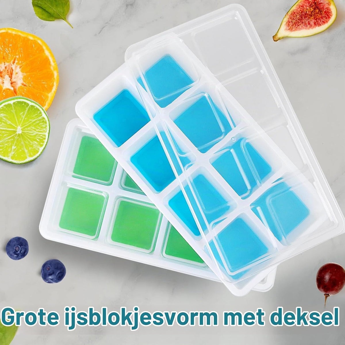 Siliconen IJsblokjesvorm Groot met Deksel Set van 2 - IJsblokjes van 4,5 x 4,5 x 4 cm - BPA-vrij en Stapelbaar - Roze