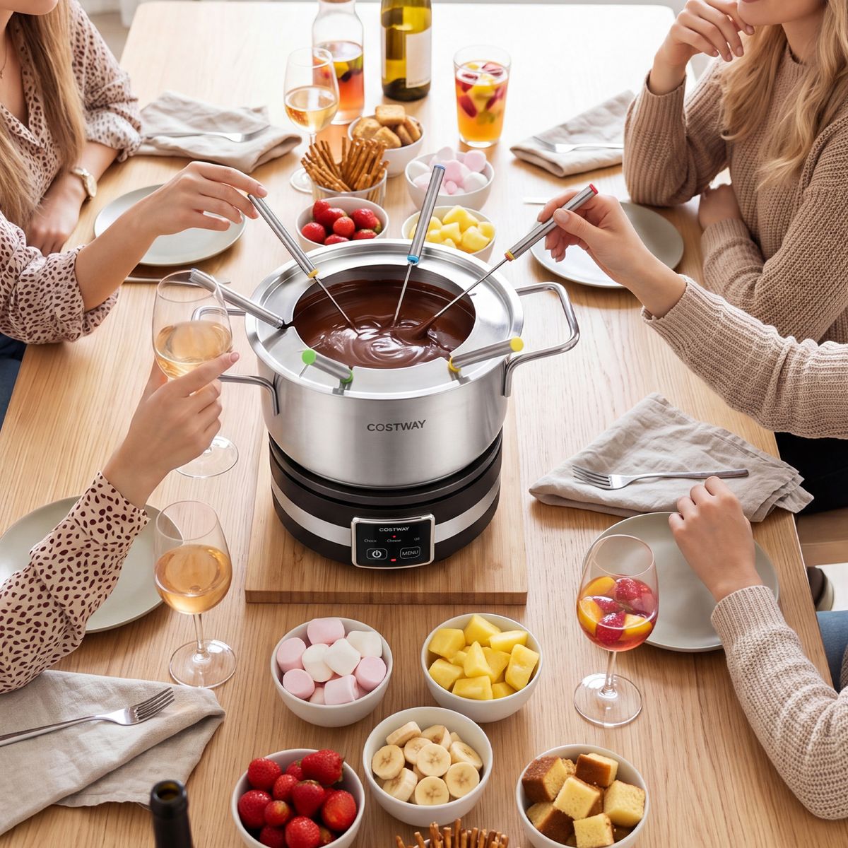 Coast Elektrische Fondueset - 1200 W - Temperatuurregelaar - Afneembare roestvrijstalen pan - Zilver en zwart