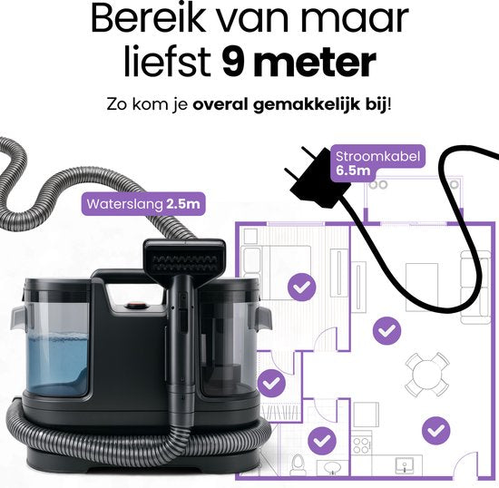 Hendriqs® 3-1 Tapijtreiniger 65°C met Anti-Verstopping Functie | Hoogste Zuigkracht in zijn Klasse - Draagbare Vlekkenreiniger Bank, Textiel, Matras - Zetelreiniger met Opzuig - Stoomreiniger - Bank Reiniger - Meubelreiniger - Reinigingsmachine