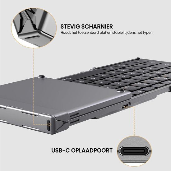 Opvouwbaar Bluetooth Toetsenbord – Full-Size Draadloos Toetsenbord – Reis Toetsenbord Draagbaar – Voor Laptop, Tablet, iPad, Smartphone, Windows, Android & iOS – Space Grey