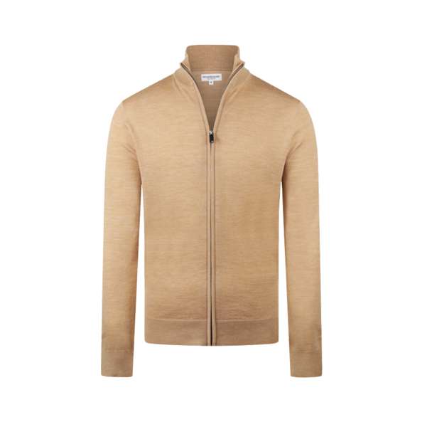 McGregor Fine Merino Zip Thru Cardigan - 100% Extra Fine Merinowol - Heren - Camel - Maat S