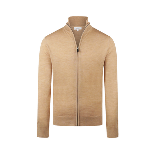 McGregor Fine Merino Zip Thru Cardigan - 100% Extra Fine Merinowol - Heren - Camel - Maat S
