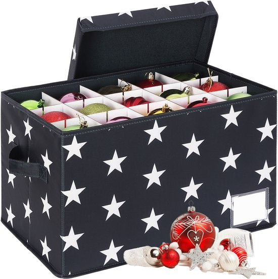 Kerstballen opbergbox - voor 30 ballen - met etiket - grijs