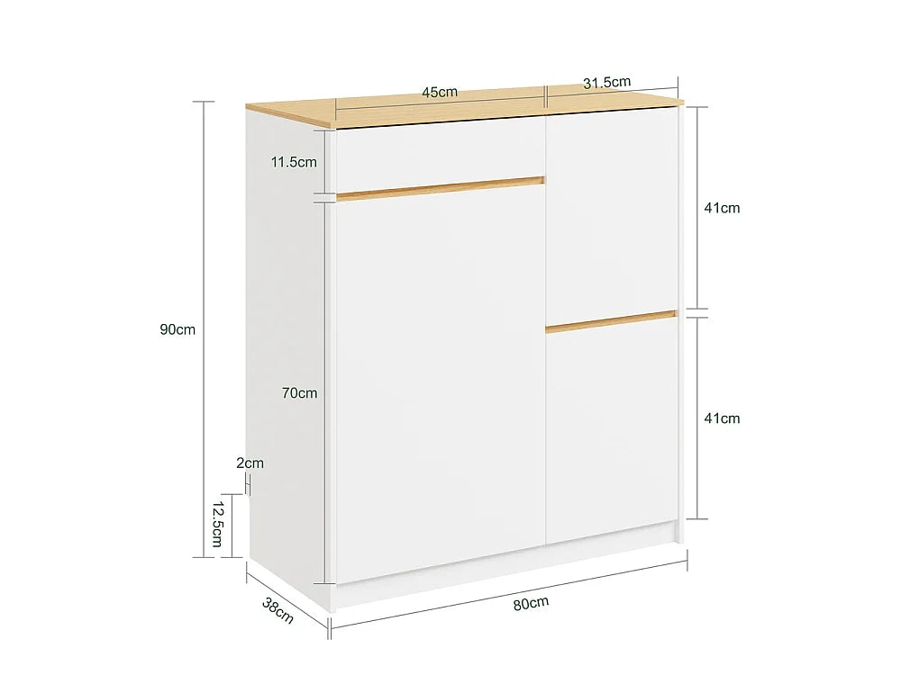 SoBuy Vrijstaande Keukenkast met Afvalscheiding – 2 x 12L – 3 Laden – 80 x 38 x 90 cm – Wit/Licht Eiken