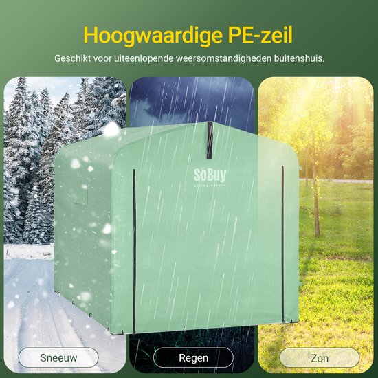 SoBuy KLS11-L-GR Tuinhuis, Waterdichte Buitenkast, Motorstalling met Haken, Fietsgarage en Gereedschapberging, Fietsenstalling, Opslagruimte, Groen, 159x219x165 cm