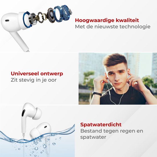 Nuvance - Oortjes met Draad - USB-C Aansluiting - Oordopjes met Draad - In-Ear Oortjes met Draad en Microfoon - Geschikt voor Samsung - Wit