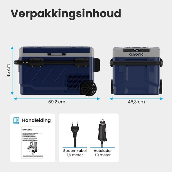 Auronic Compressor Koelbox Elektrisch 12V en 230 volt - Vriezen en Koelen - Coolbox - 40L - Frigobox - Blauw