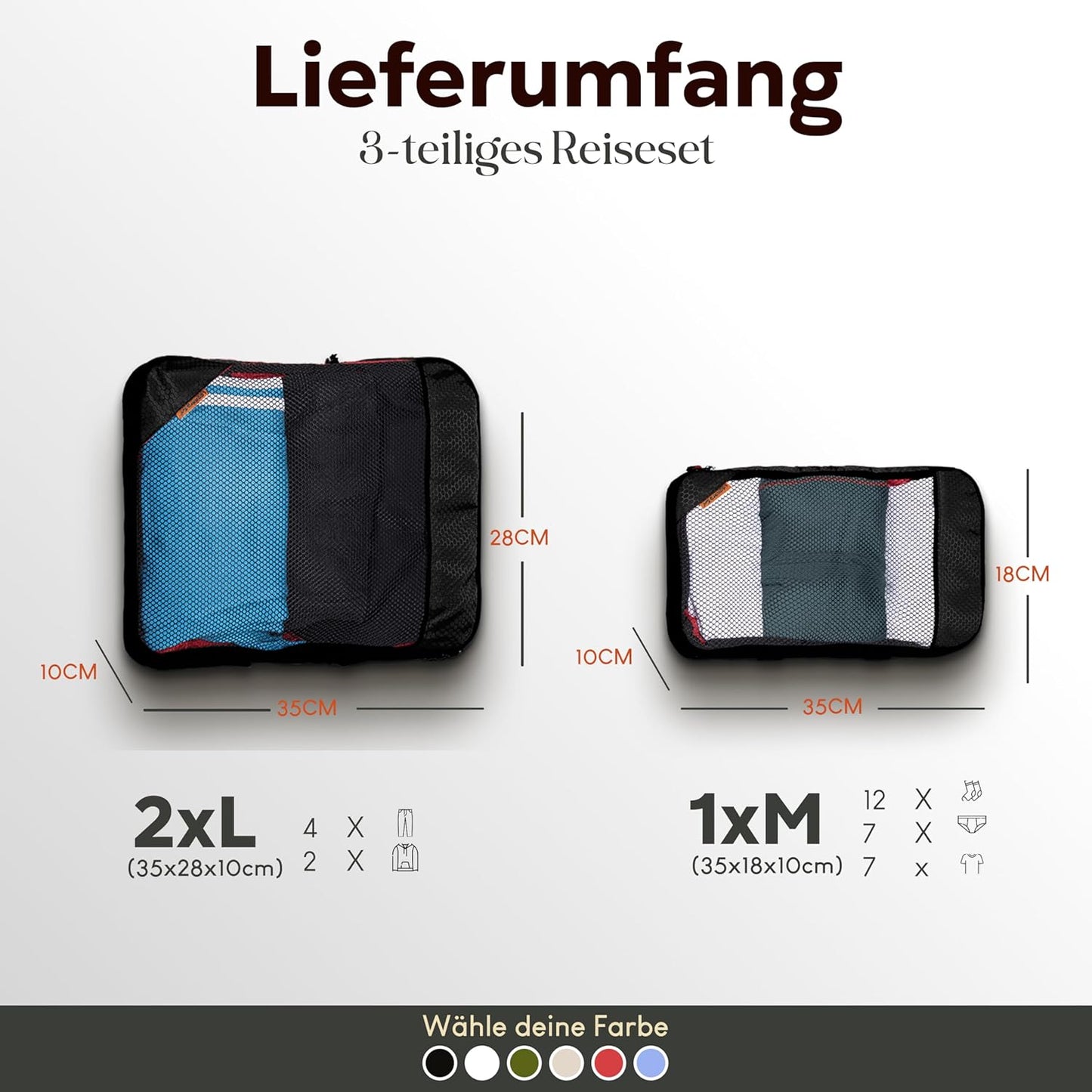 loonara Travel Reisorganizer Set - Zwart - 3 Onderdelen