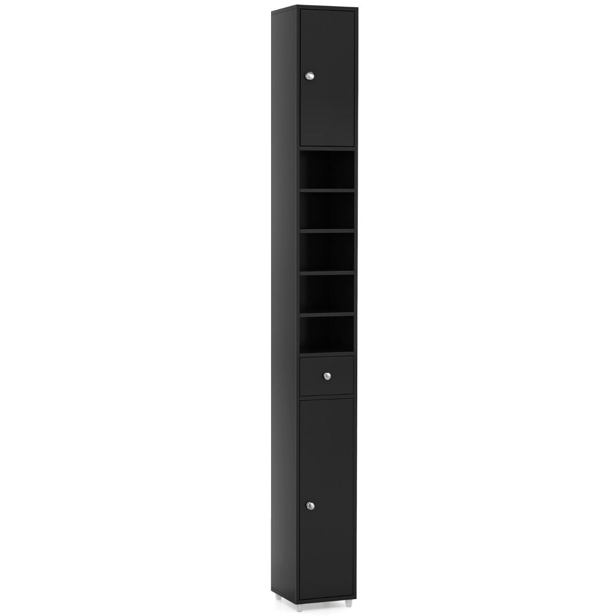 Coast Hoge Badkamerkast - 5 Verstelbare Planken - MDF - 20 x 20 x 180 cm - Zwart