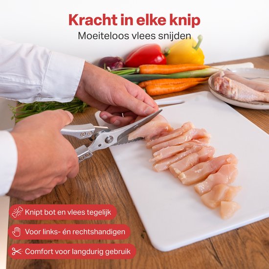AoraKitchen Vleesschaar - RVS Keukenschaar - voor Vlees, Vis, Kip & Bot - Kruidenschaar - Vaatwasserbestendig - Incl. Hoes