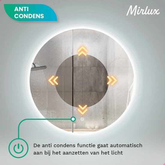 Mirlux Badkamerspiegel met LED Verlichting & Verwarming – Wandspiegel Rond – Anti Condens Douchespiegel - 80CM