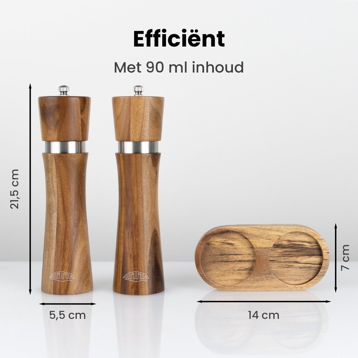 Nimma® Peper en Zoutmolen Set - Incl Navul Lepel - Verstelbare Maalgraad - Acacia Hout