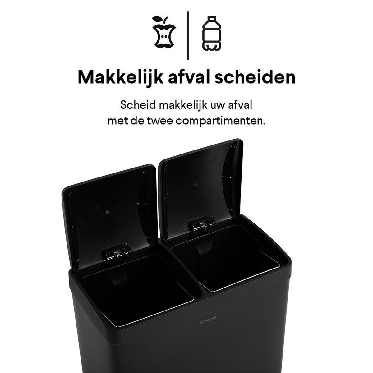 Homra NEVIQ Afvalscheiding Prullenbak MET 2 vakken - 2 x 30 L inhoud - Duo pedaalemmer - Zwart