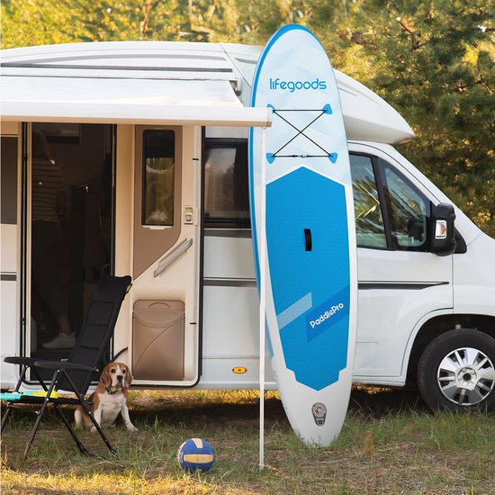 LifeGoods SUP Board Allround Compact - 100 KG Draagkracht - 300 x 76 cm - Opblaasbaar - Compleet SUP pakket - Wit/Sky Blue