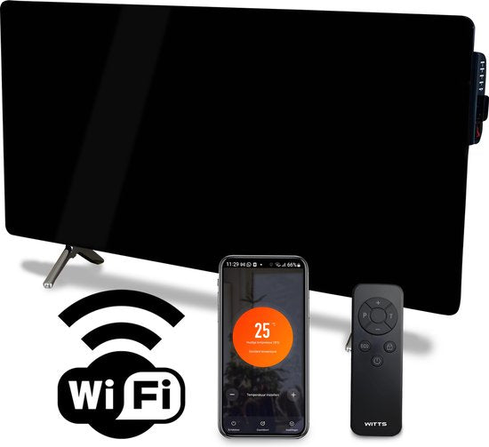 WITTS Elektrische Kachel – Glasdesign met WiFi & Timer – 2000W – 96 x 13 x 46 cm – Zwart