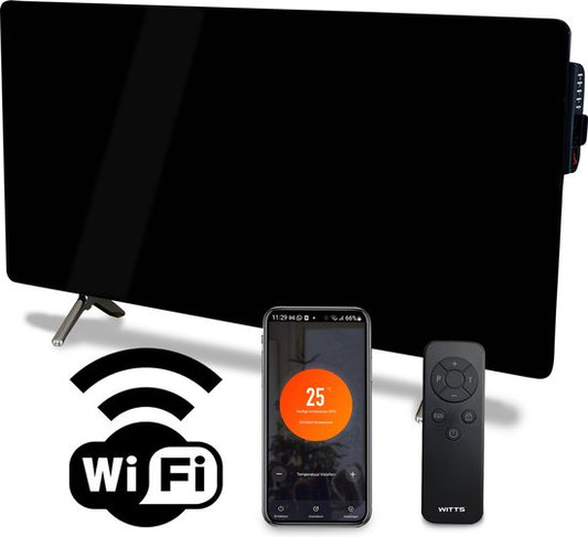 WITTS Elektrische Kachel – Glasdesign met WiFi & Timer – 2000W – 96 x 13 x 46 cm – Zwart